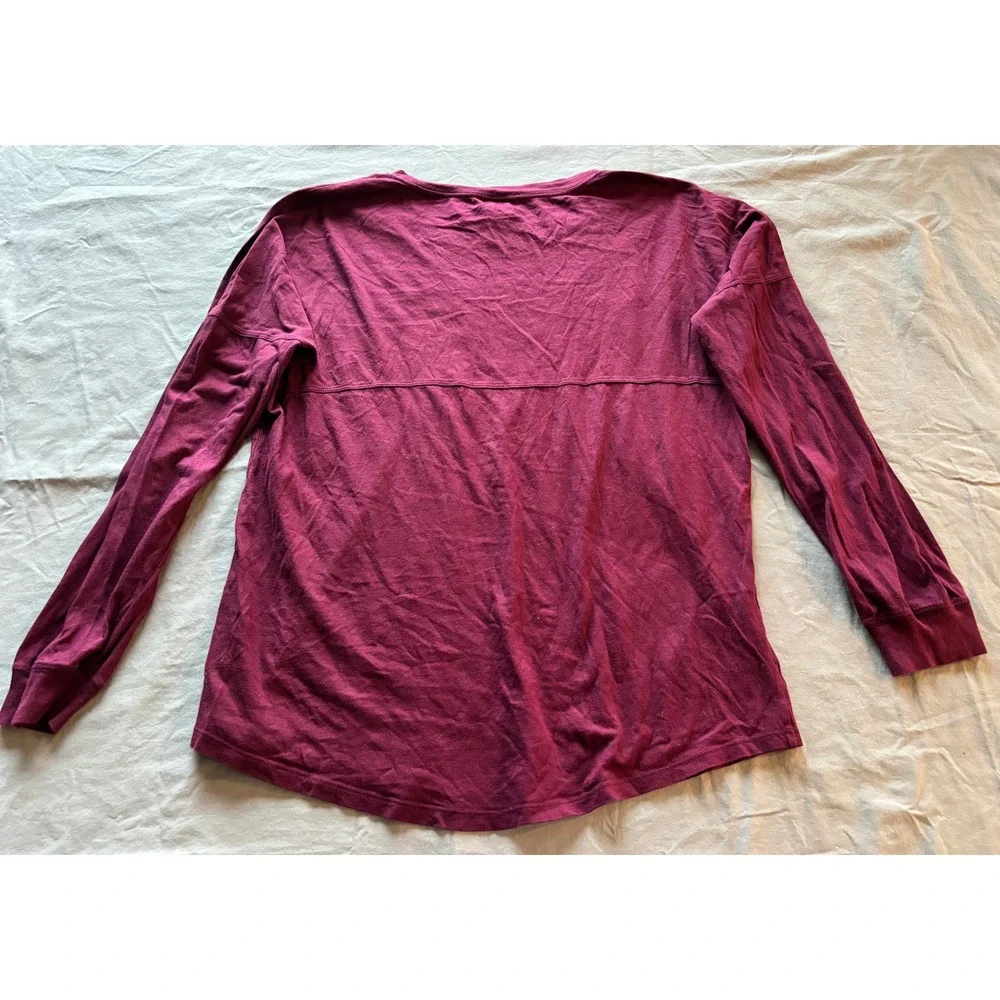 Victoria's Secret PINK Sequin‎ Logo Long Sleeve Campus Tee Maroon Burgundy Large